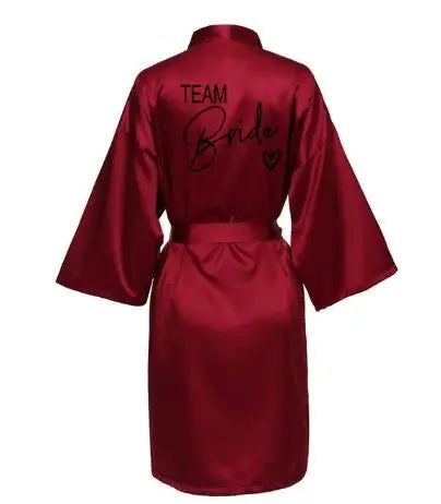 Wedding Party Team Bride Robe With Black Letters Kimono Satin Pajamas Bridesmaid Bathrobe SP003
