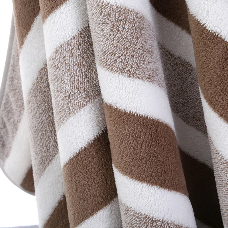 Soft Striped Bath Towel Set - Quick-Drying Absorbent Microfiber Face & Hand Towels for Bathroom, Home Spa - 70x140cm & 35x75cm