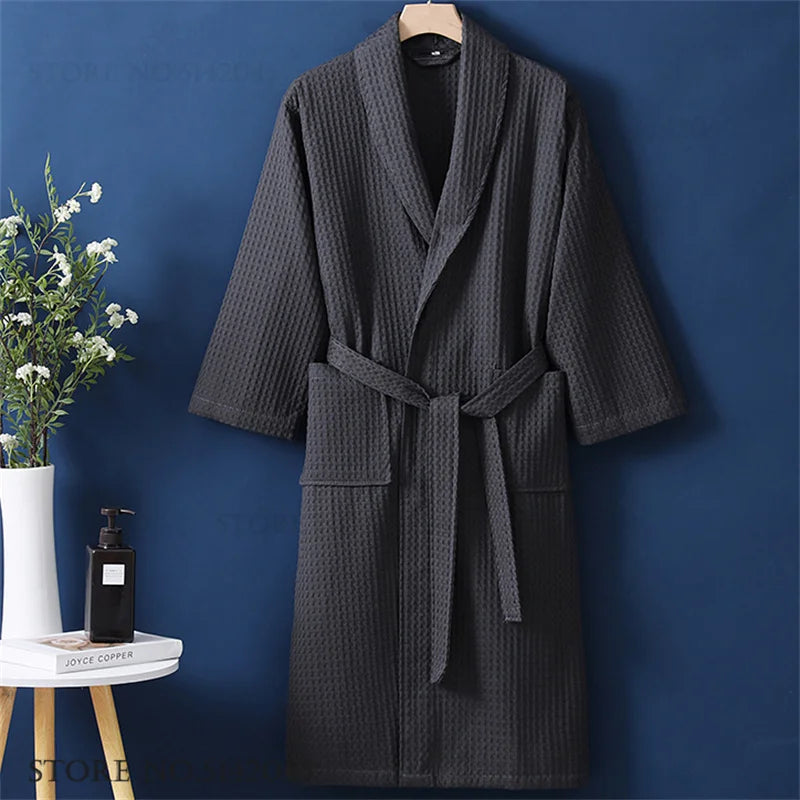 100% Cotton Couple Robe Waffle Bathrobe Gown Kimono Yukata Home Clothes Casual Women Sleepwar Nightwear Spring Summer Loungewear