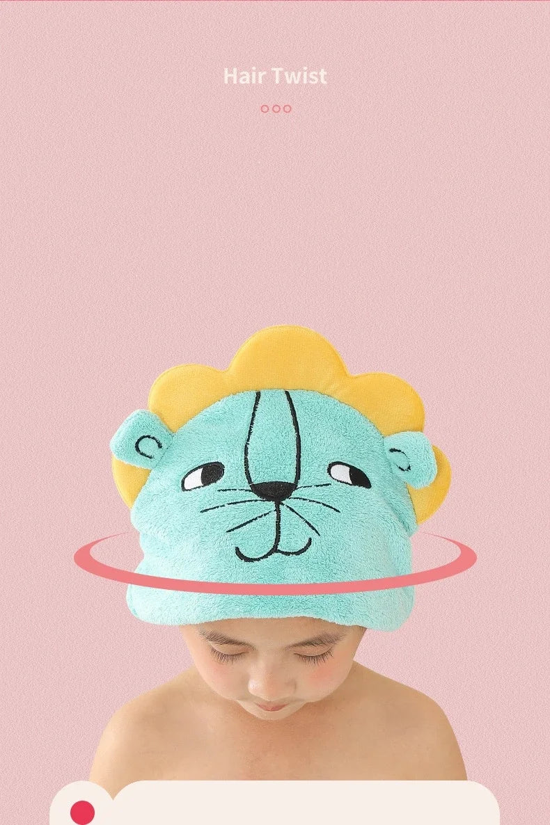 Cute Cartoon Animal Child Hair Towel Cap Drying Hat Quick-dry Microfiber Super Absorption Hair Twist Kid Bath Hat Bathroom