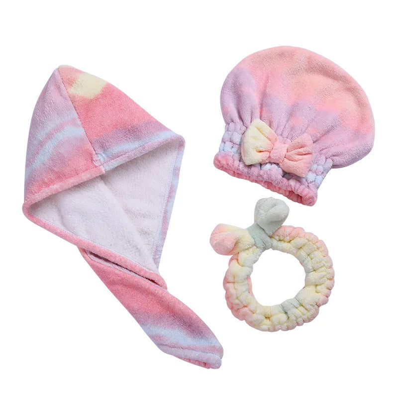 Women Girl's Microfiber Dry Hair Cap Shower Head Wrap Colorful Bath Hats Soft Hair Turban Towel