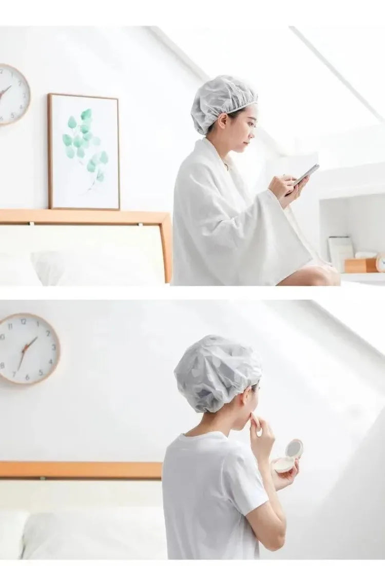 5pcs Waterproof Shower Cap WOMEN'S Household Bathing Anti-oil Smoke Hair Care Shower Cap Dry Hair Cap