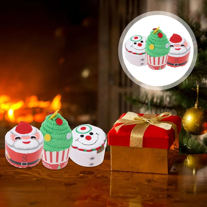 3-1PC Christmas Soft Hand Towel Absorbent Microfiber Santa Cake Shape Towel New Year Hand Wash Face Towel Bathroom Xmas Gifts