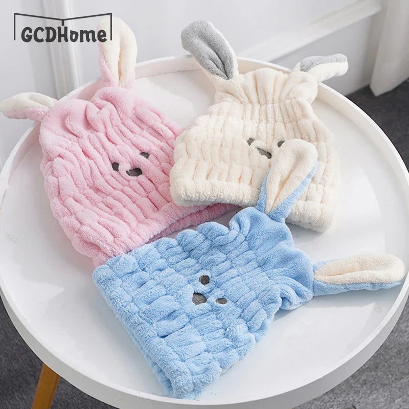 Strong Absorbing Dry Hair Cap Shower Thick Coral Fleece Bath Towels Long Ears Rabbit Drying Ultra-Soft Hats Turban Bath Supplies