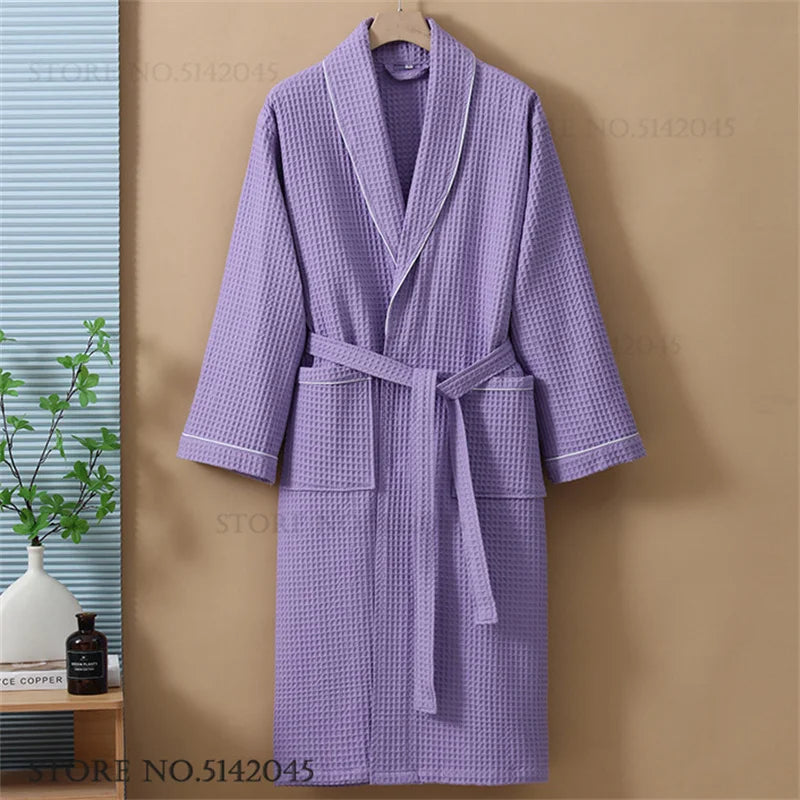 100% Cotton Couple Robe Waffle Bathrobe Gown Kimono Yukata Home Clothes Casual Women Sleepwar Nightwear Spring Summer Loungewear