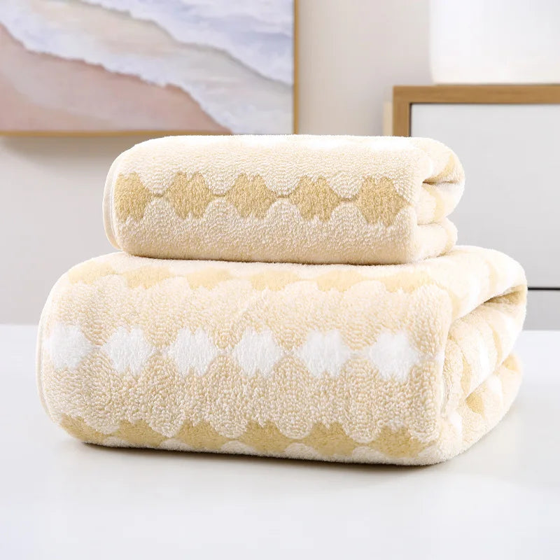 Soft Striped Bath Towel Set - Quick-Drying Absorbent Microfiber Face & Hand Towels for Bathroom, Home Spa - 70x140cm & 35x75cm