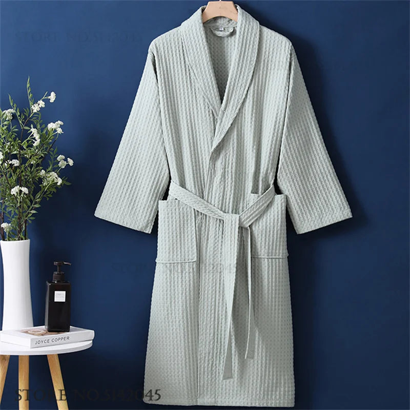 100% Cotton Couple Robe Waffle Bathrobe Gown Kimono Yukata Home Clothes Casual Women Sleepwar Nightwear Spring Summer Loungewear