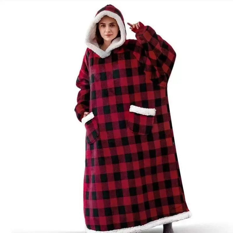 New Lazy Person Pajamas Pullover Thickened Hooded Warm Moose Blanket Loose Fit Outerwear Bathrobe Winter Season Men Women Underw