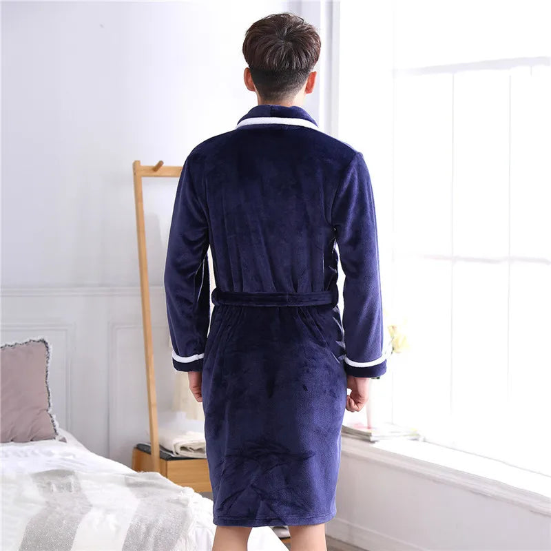 Plus Size Thick Flannel Men Robe Kimono Bathrobe Gown Coral Fleece Sleepwear Home Clothes Autumn Winter Nightwear Lounge Wear