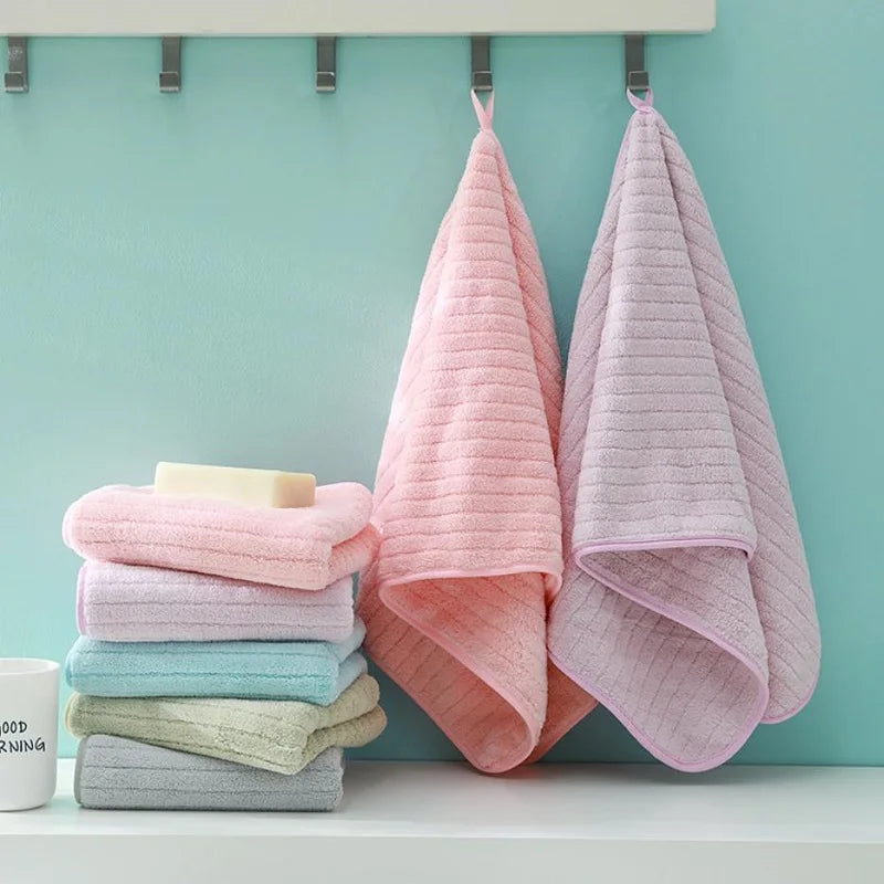 Coral Fleece Face Towels Striped Adult Soft Washcloth Absorbent Hand Towels Washbasin Facecloth Bathroom Shower Towels 14*29inch