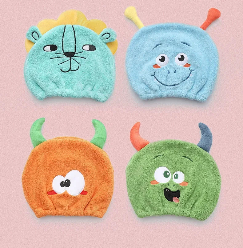Cute Cartoon Animal Child Hair Towel Cap Drying Hat Quick-dry Microfiber Super Absorption Hair Twist Kid Bath Hat Bathroom