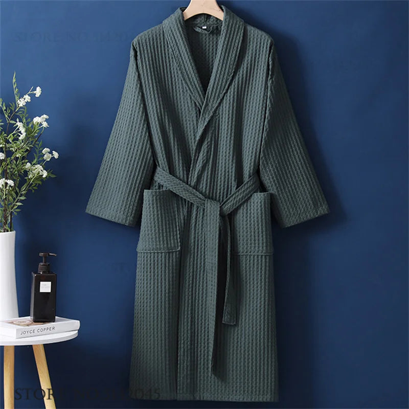 100% Cotton Couple Robe Waffle Bathrobe Gown Kimono Yukata Home Clothes Casual Women Sleepwar Nightwear Spring Summer Loungewear