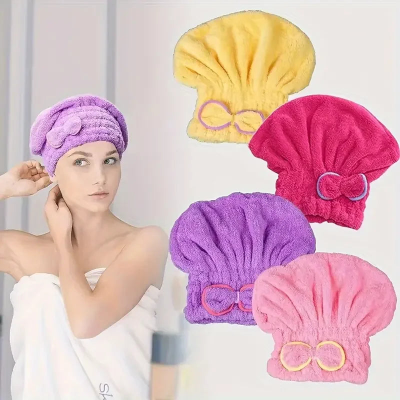 Quick Drying Hair Cap Women Bowtie Bathing Hat Microfiber Towel Superfiber Shower Cap For Spa Bathroom Accessories Shower Cap
