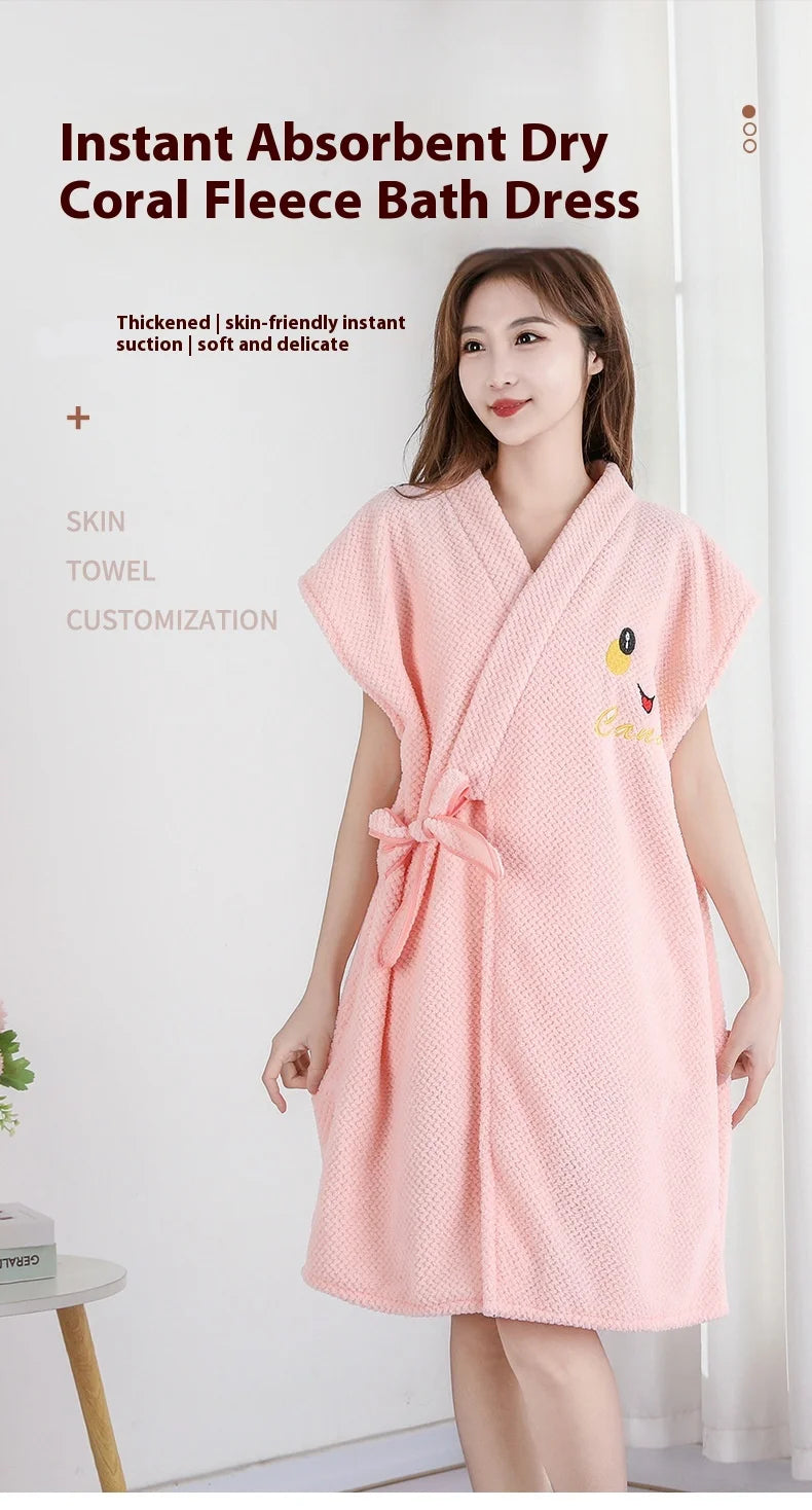 Thickened Warm Bathrobe Women's Shower Bathrobe Bath Towel Adult Student Pajamas Wearable Wrappable Sleeping Gown Girl Sleepwear