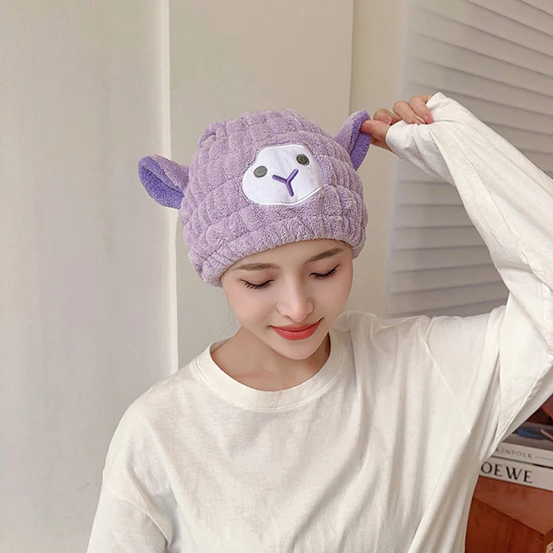 1pcs Cartoon Cute Shower Cap Microfiber Hair Turban Quickly Dry Hair Hat Wrapped Towel Bathing Shower Cap Bathroom Cap