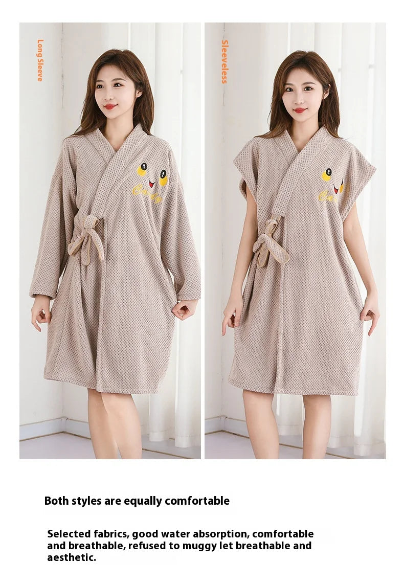 Thickened Warm Bathrobe Women's Shower Bathrobe Bath Towel Adult Student Pajamas Wearable Wrappable Sleeping Gown Girl Sleepwear