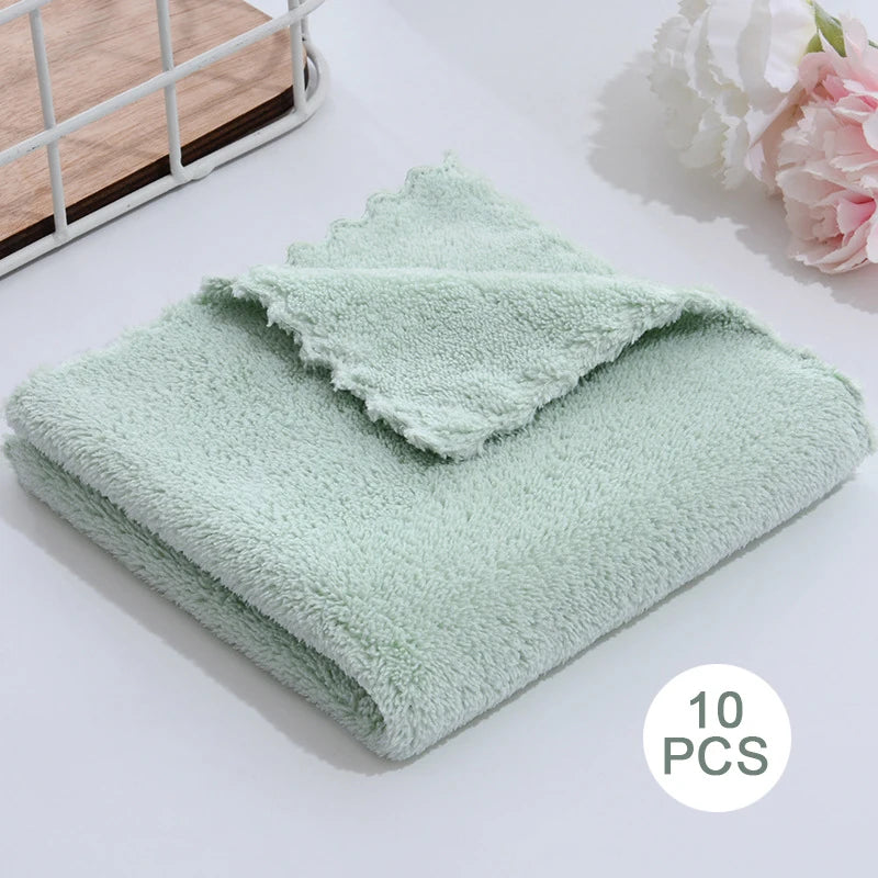 10Pcs Thickened Microfiber High-density Coral Fleece Towel Quick Dry Clean Face Soft Absorbent Towel