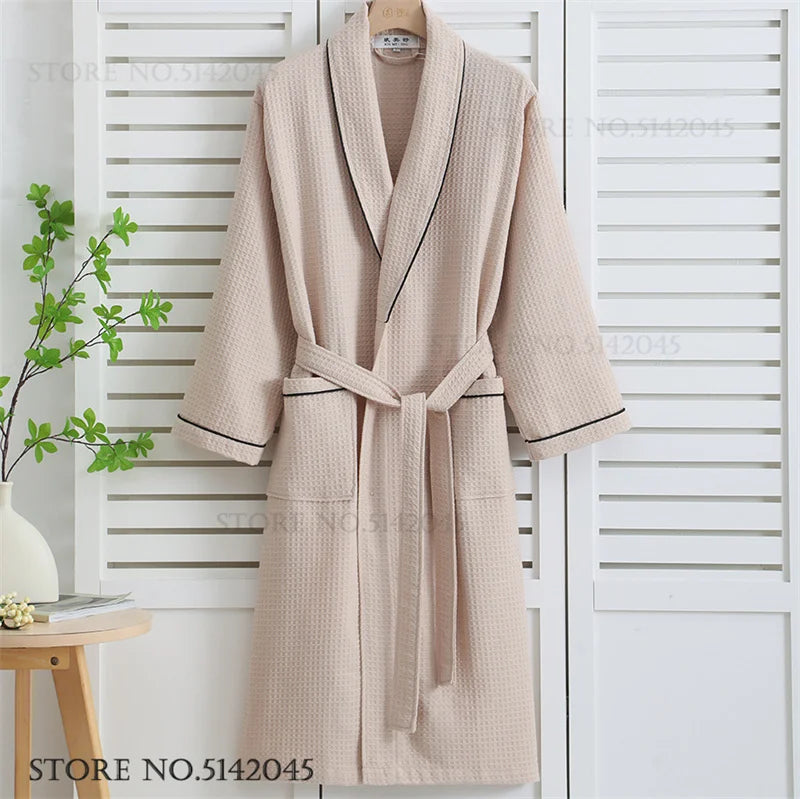 100% Cotton Couple Robe Waffle Bathrobe Gown Kimono Yukata Home Clothes Casual Women Sleepwar Nightwear Spring Summer Loungewear