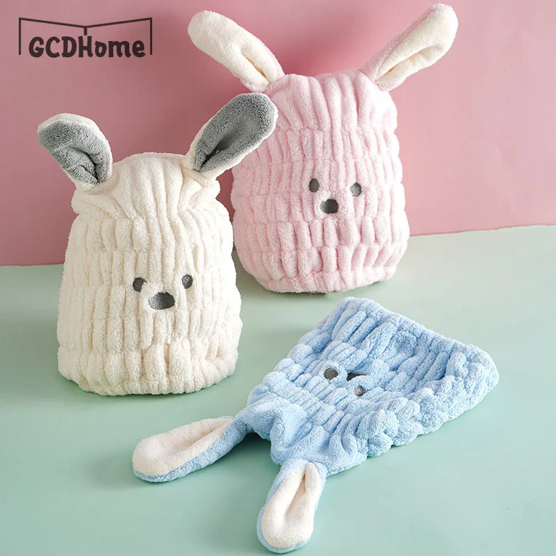 Strong Absorbing Dry Hair Cap Shower Thick Coral Fleece Bath Towels Long Ears Rabbit Drying Ultra-Soft Hats Turban Bath Supplies