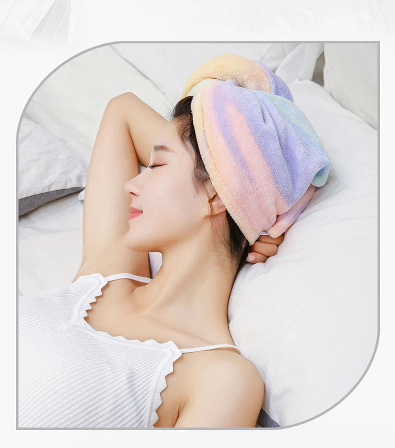 Women Girl's Microfiber Dry Hair Cap Shower Head Wrap Colorful Bath Hats Soft Hair Turban Towel