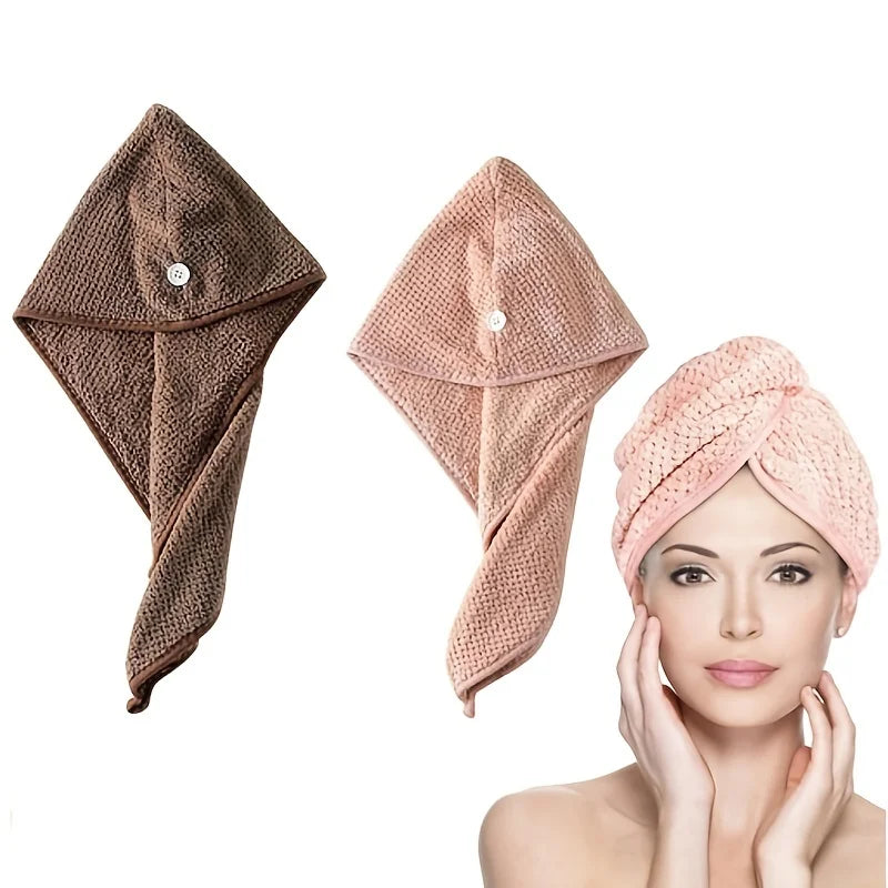 1PCS Hair Towel Wrap,Hair Drying Towel with Button, Microfiber Hair Towel, Dry Hair Hat, Bath Hair Cap