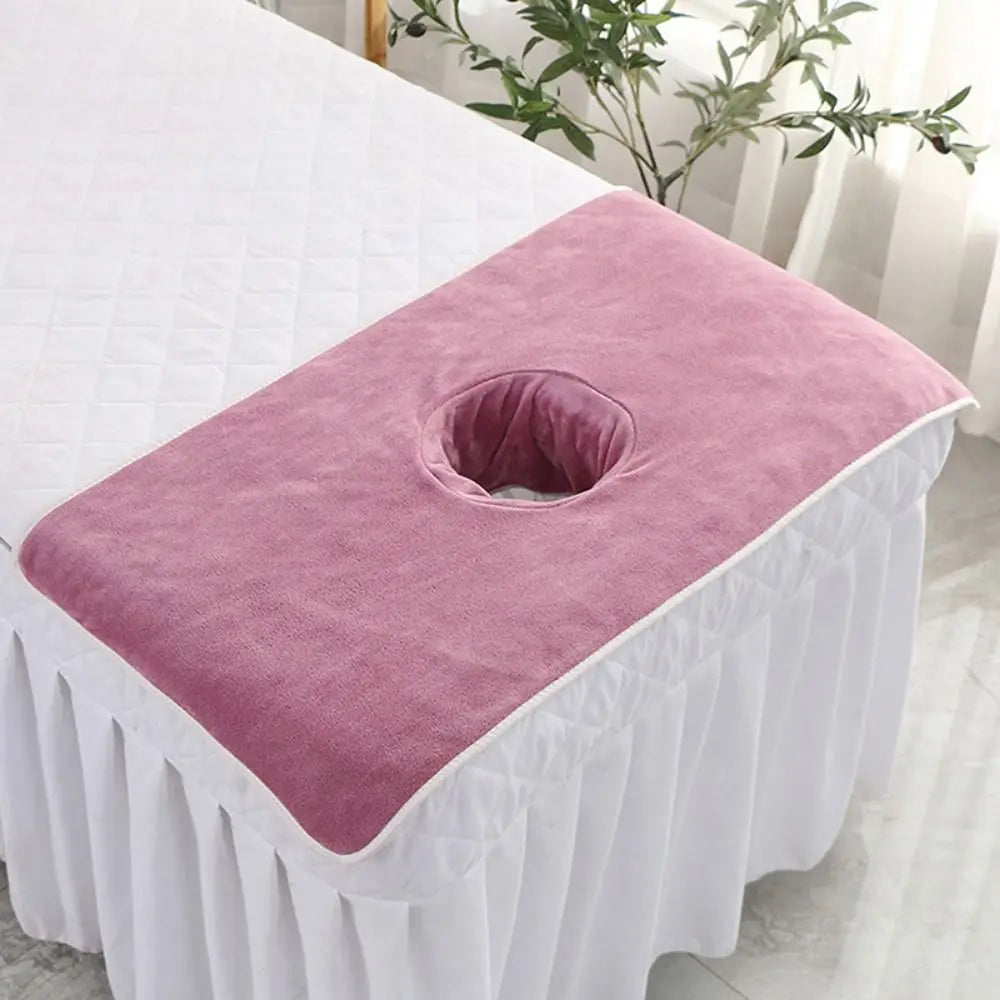 Thickened Massage Face Towel Breathable Soft Beauty Salon Towel with Hole Solid Color Headrest Pads for Beauty Salons