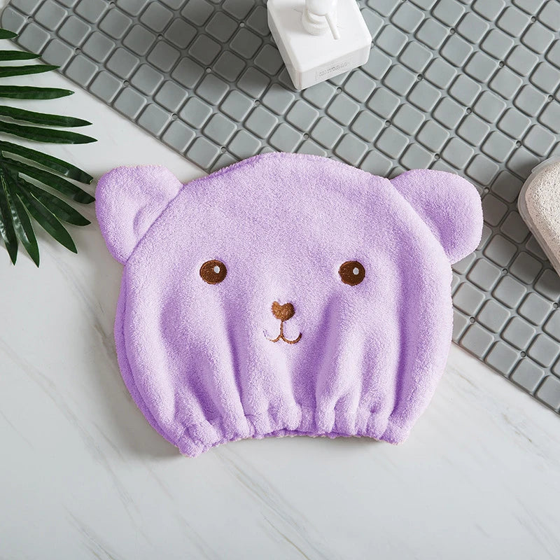 Dry Hair Cap For Women Quick-drying Absorbent Thick Microfiber Head Towel Korean Cute Bear Embroidered Shower Cap Towel
