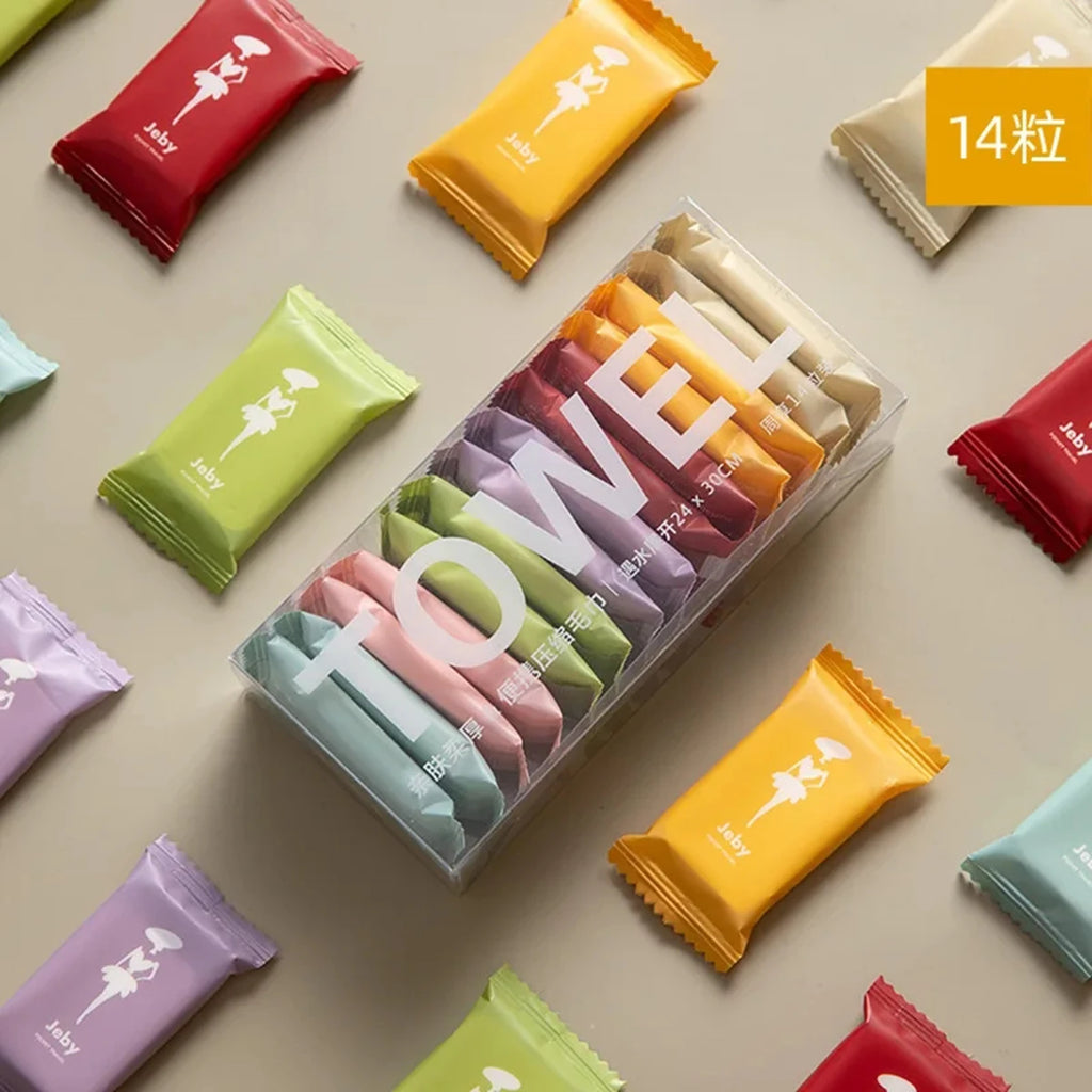 14pcs/box ,Face Cleansing Thickened Compressed Beauty Square Towel, Portable Travel Towel Disposable Washcloth