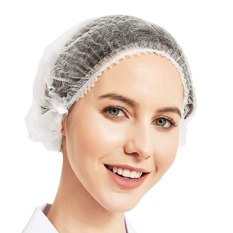 100 PCS Hair Caps 21 inch Disposable Non-woven Bouffant Hair Net Caps Elastic Head Cover Cap for Beauty Kitchen Food Salon Bath