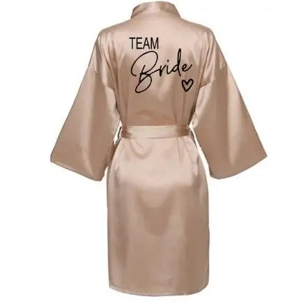 Wedding Party Team Bride Robe With Black Letters Kimono Satin Pajamas Bridesmaid Bathrobe SP003