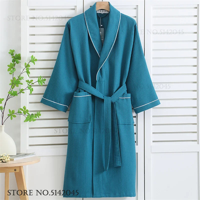 100% Cotton Couple Robe Waffle Bathrobe Gown Kimono Yukata Home Clothes Casual Women Sleepwar Nightwear Spring Summer Loungewear