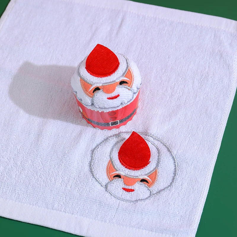 3-1PC Christmas Soft Hand Towel Absorbent Microfiber Santa Cake Shape Towel New Year Hand Wash Face Towel Bathroom Xmas Gifts