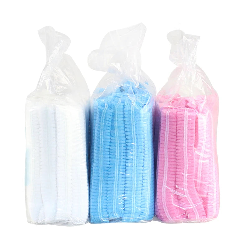 100 PCS Hair Caps 21 inch Disposable Non-woven Bouffant Hair Net Caps Elastic Head Cover Cap for Beauty Kitchen Food Salon Bath