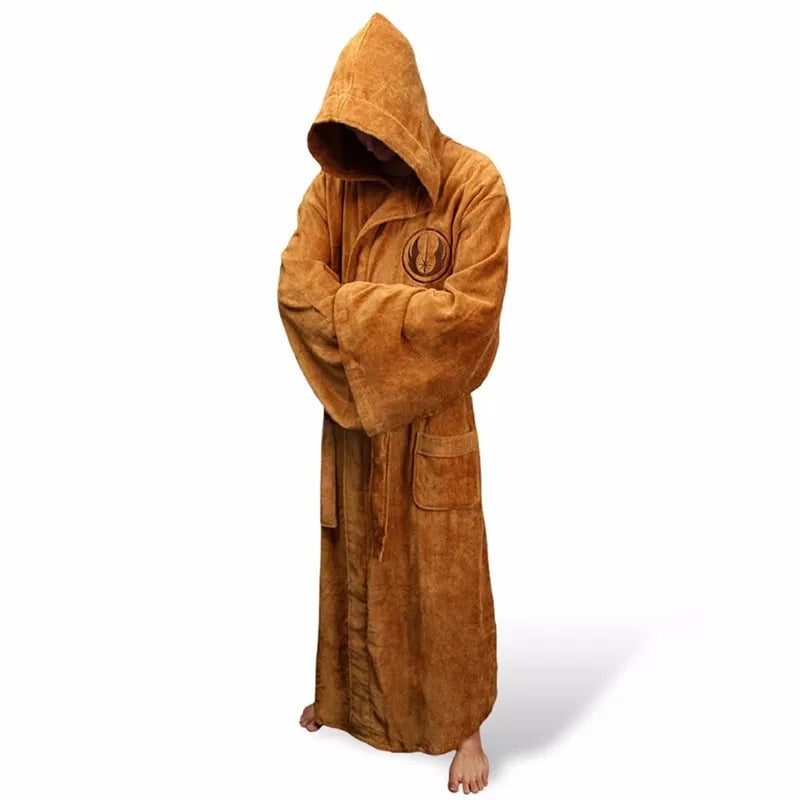 Male Flannel Robe Male With Hooded Thick Star Dressing Gown Jedi Empire Men's Bathrobe Winter Long Robe Mens Bath Robes Homewear