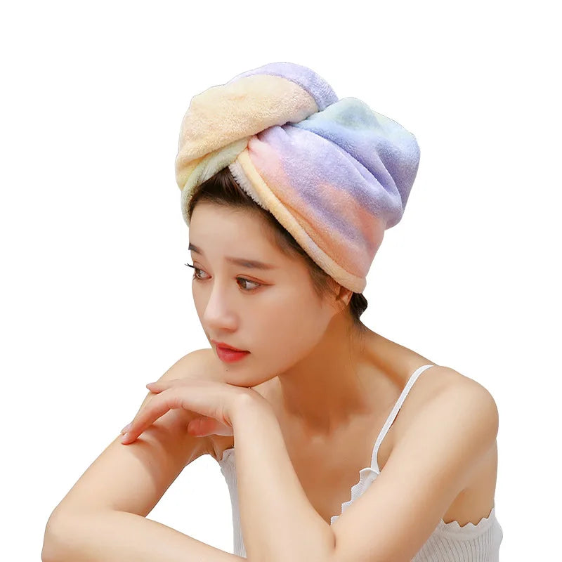 Women Girl's Microfiber Dry Hair Cap Shower Head Wrap Colorful Bath Hats Soft Hair Turban Towel