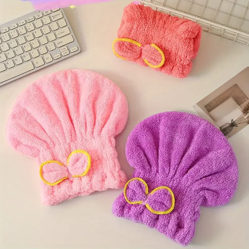 Quick Drying Hair Cap Women Bowtie Bathing Hat Microfiber Towel Superfiber Shower Cap For Spa Bathroom Accessories Shower Cap