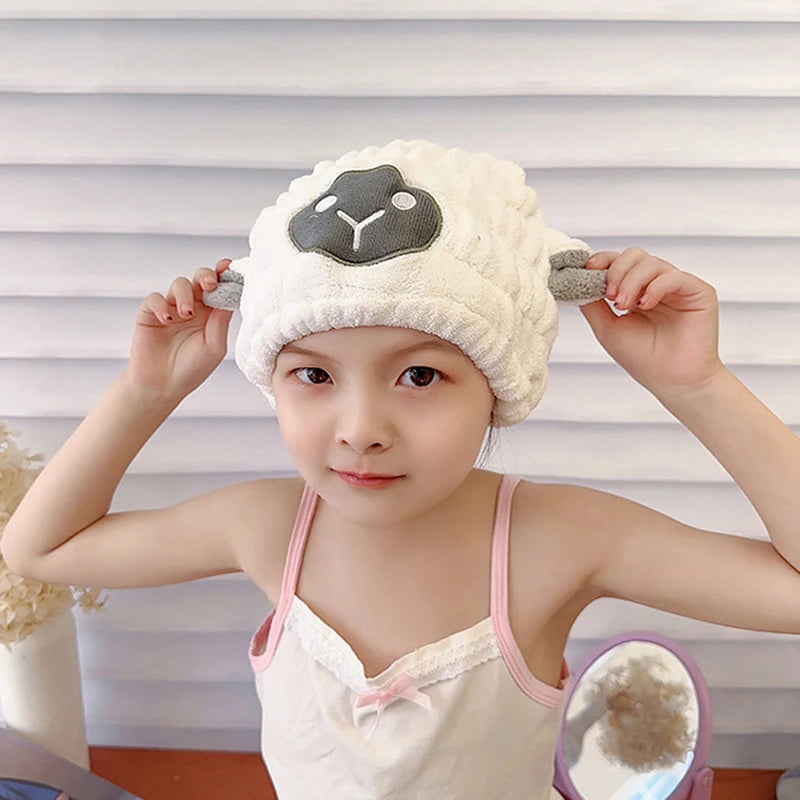 1pcs Cartoon Cute Shower Cap Microfiber Hair Turban Quickly Dry Hair Hat Wrapped Towel Bathing Shower Cap Bathroom Cap