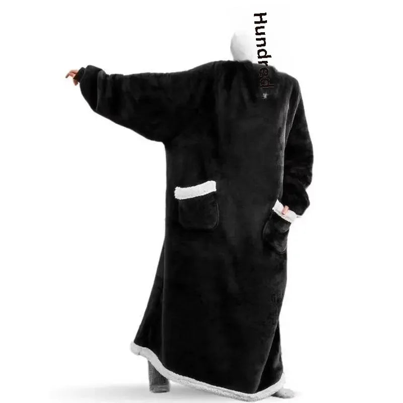 New Lazy Person Pajamas Pullover Thickened Hooded Warm Moose Blanket Loose Fit Outerwear Bathrobe Winter Season Men Women Underw