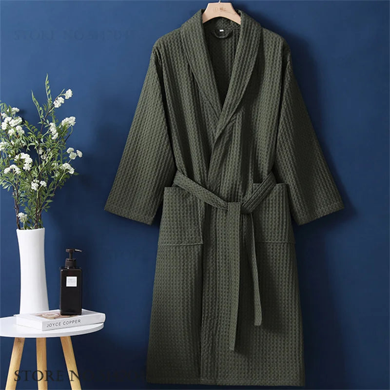 100% Cotton Couple Robe Waffle Bathrobe Gown Kimono Yukata Home Clothes Casual Women Sleepwar Nightwear Spring Summer Loungewear