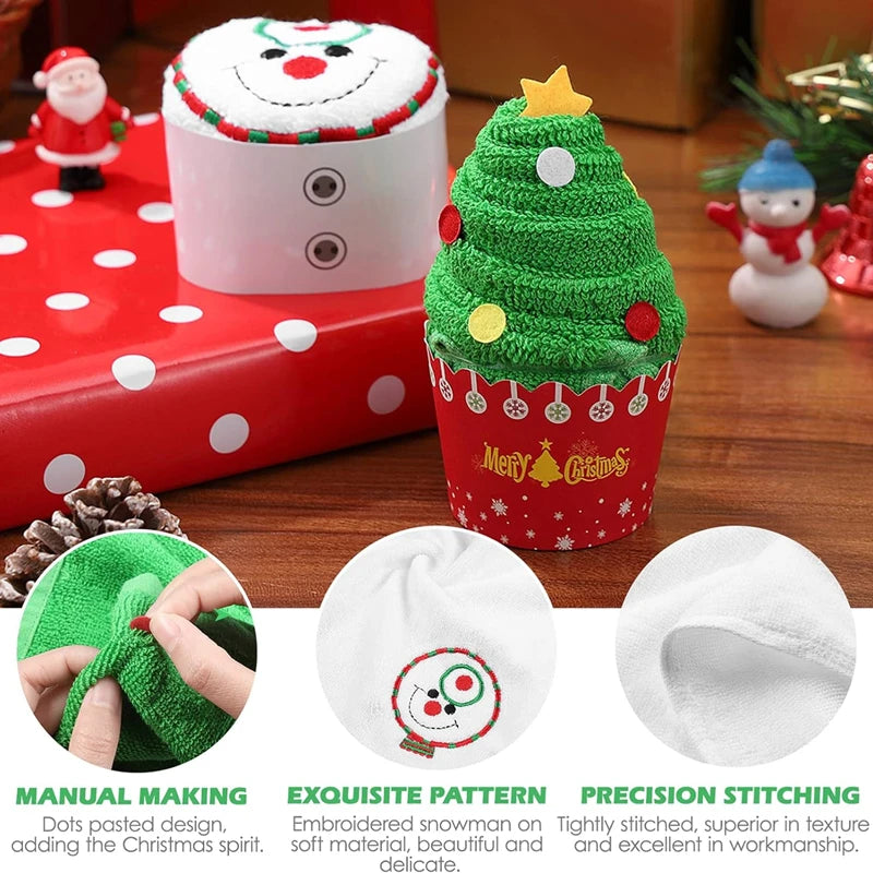 3-1PC Christmas Soft Hand Towel Absorbent Microfiber Santa Cake Shape Towel New Year Hand Wash Face Towel Bathroom Xmas Gifts