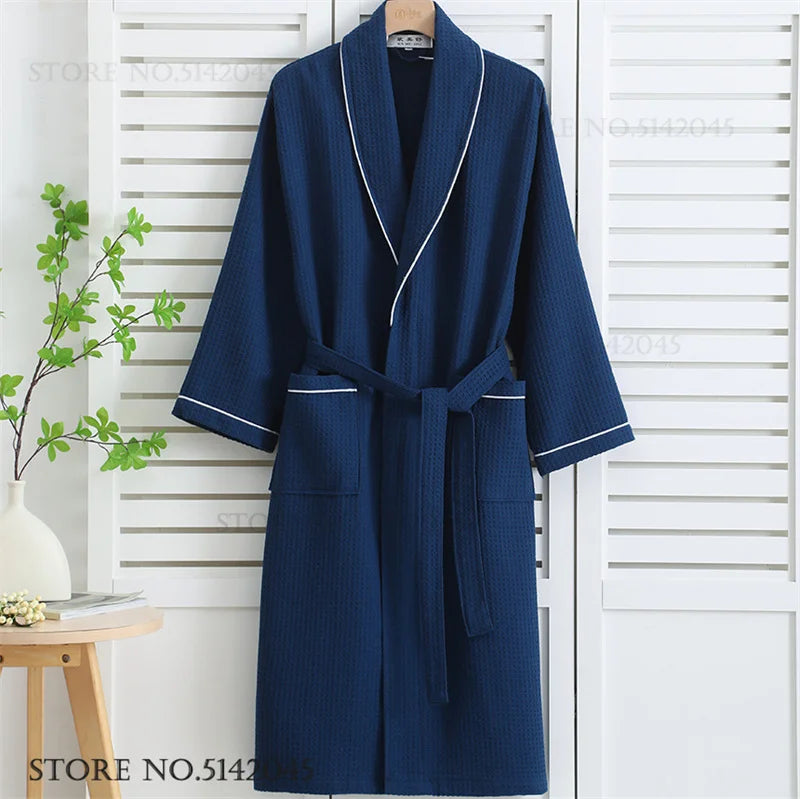 100% Cotton Couple Robe Waffle Bathrobe Gown Kimono Yukata Home Clothes Casual Women Sleepwar Nightwear Spring Summer Loungewear