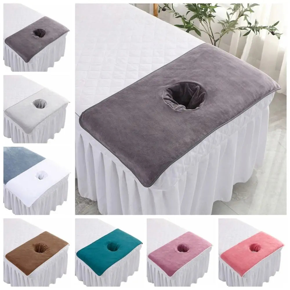Thickened Massage Face Towel Breathable Soft Beauty Salon Towel with Hole Solid Color Headrest Pads for Beauty Salons