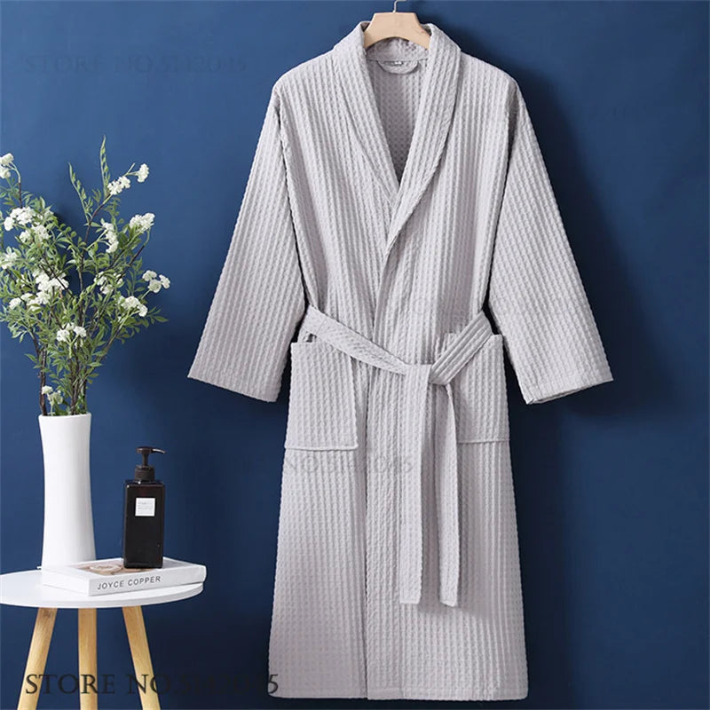 100% Cotton Couple Robe Waffle Bathrobe Gown Kimono Yukata Home Clothes Casual Women Sleepwar Nightwear Spring Summer Loungewear