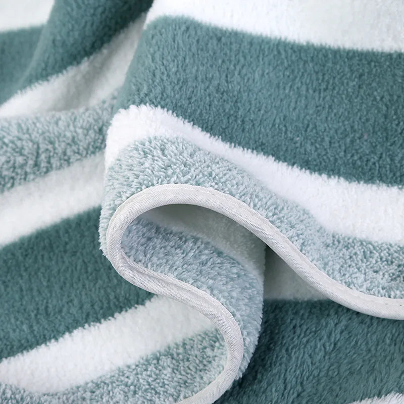 Soft Striped Bath Towel Set - Quick-Drying Absorbent Microfiber Face & Hand Towels for Bathroom, Home Spa - 70x140cm & 35x75cm