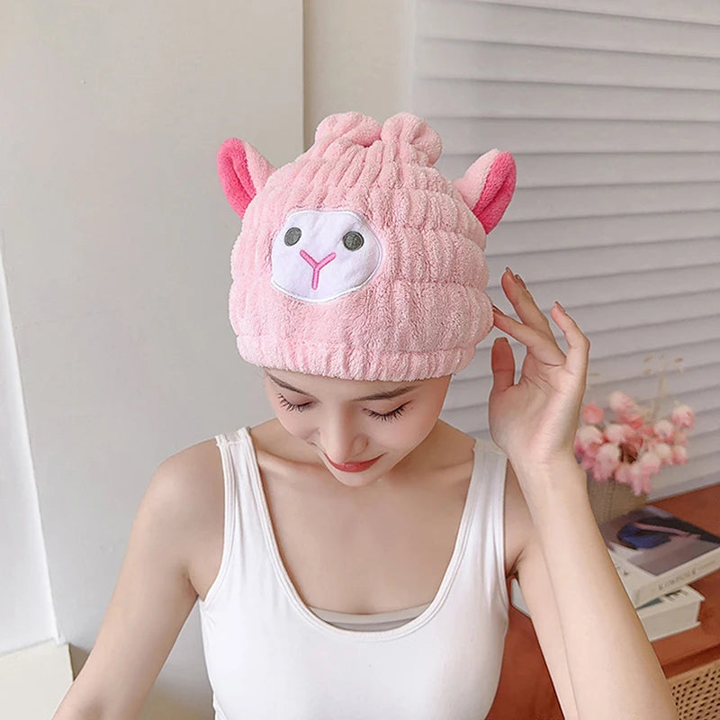 1pcs Cartoon Cute Shower Cap Microfiber Hair Turban Quickly Dry Hair Hat Wrapped Towel Bathing Shower Cap Bathroom Cap