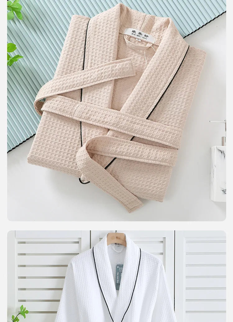 100% Cotton Couple Robe Waffle Bathrobe Gown Kimono Yukata Home Clothes Casual Women Sleepwar Nightwear Spring Summer Loungewear