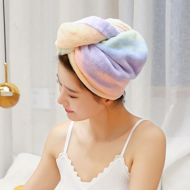 Women Girl's Microfiber Dry Hair Cap Shower Head Wrap Colorful Bath Hats Soft Hair Turban Towel