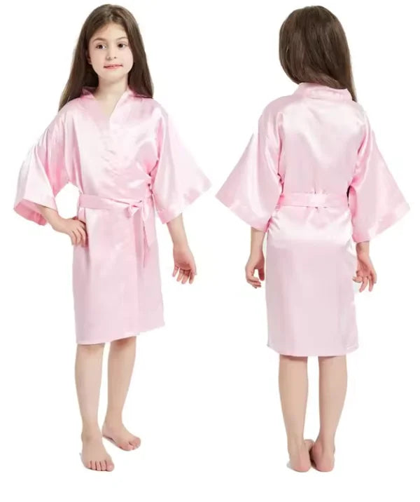 Pink Bathrobes for Girls Nightwear Satin Silk Kids Robes Summer Girl Nightgown Sleepwear Children Kimono Wedding Spa Party Dress