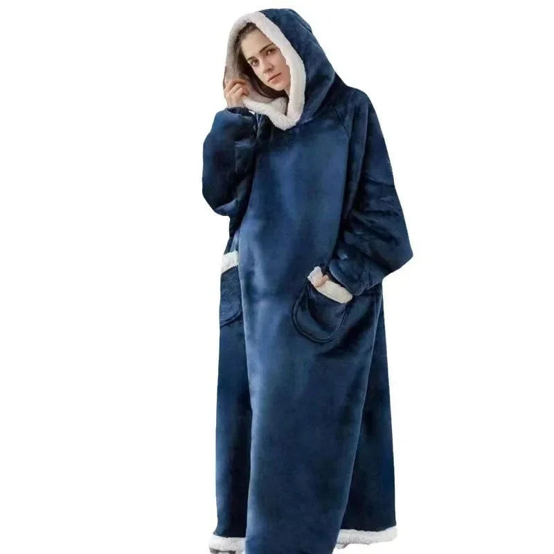 New Lazy Person Pajamas Pullover Thickened Hooded Warm Moose Blanket Loose Fit Outerwear Bathrobe Winter Season Men Women Underw