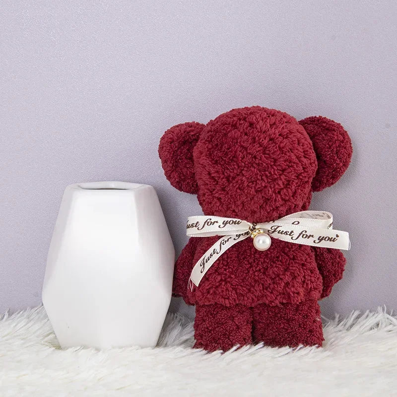 1pcs Coral Velvet Bear Shape Towel Set with Gift Bag Face Towel Baby Shower Home Party Wedding Birthday Gifts for Mother Friend